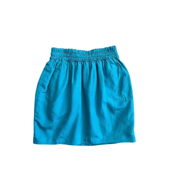 Club Monaco Silk Cotton Mini Skirt Women's Size XS Turquoise Lined Pockets - Picture 7 of 10